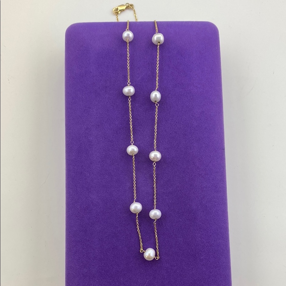💛 Elegant 14k Yellow Gold Pearl Station Necklace